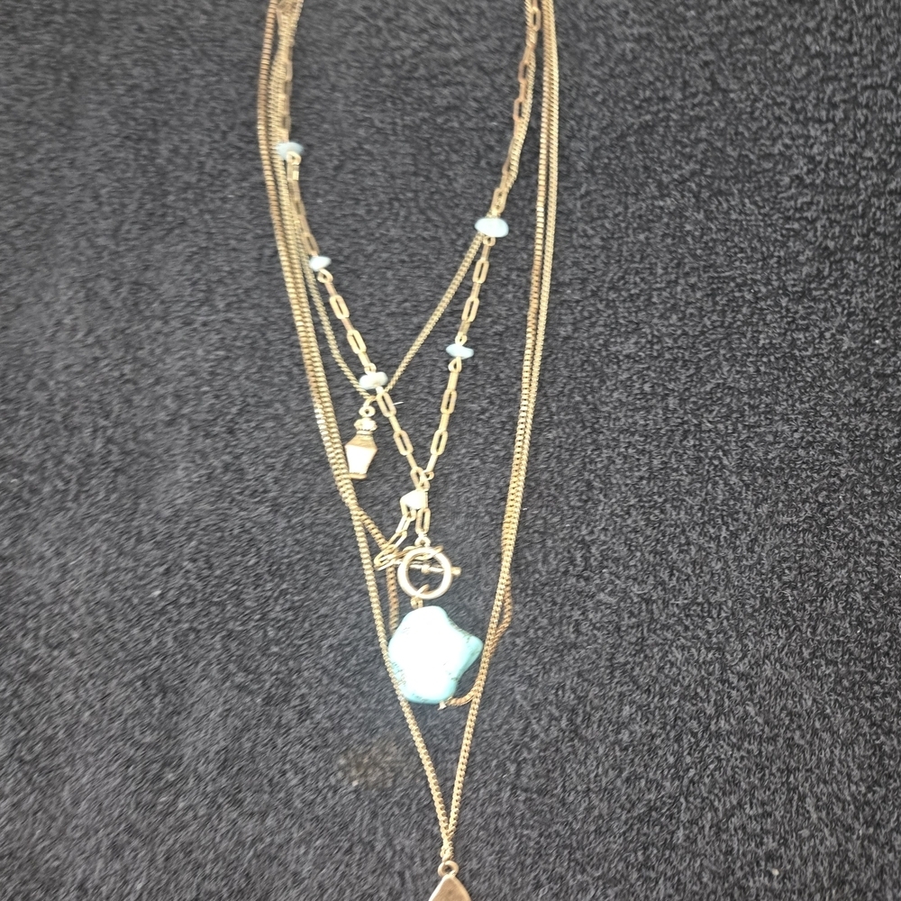 Free Press Gold Layered Necklace with Turquoise Accents